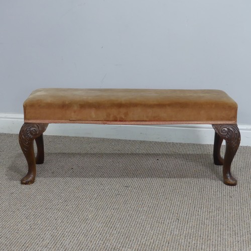 565 - A large antique upholstered Stool, raised on four bulbous turned supports, W 130 cm x H 44 cm x D 68... 