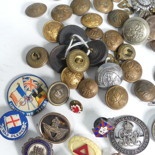 203 - A collection of twenty-six various pin/lapel badges, including some military, silver Royal Army Serv... 