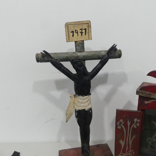 234 - A 20th century Guatemalan hand painted and carved Crucifix, depicting 'Black Christ of Esquipulas', ... 