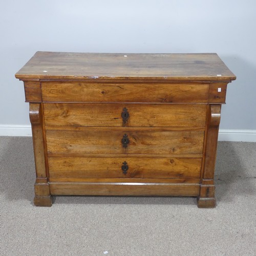 559 - A French 19th century Louis Philippe style mahogany Commode, with four long drawers flanked by scrol... 