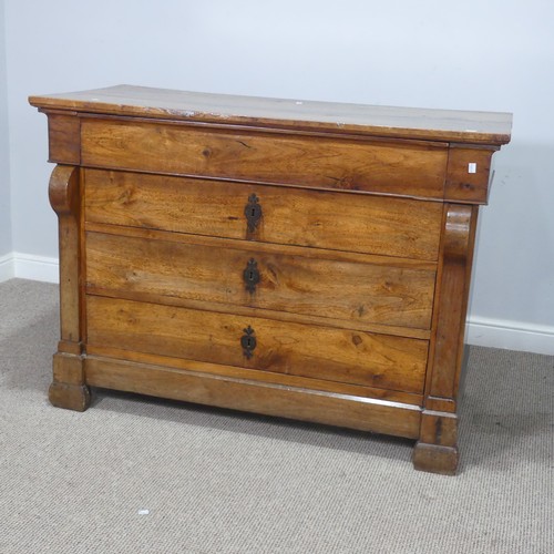 559 - A French 19th century Louis Philippe style mahogany Commode, with four long drawers flanked by scrol... 