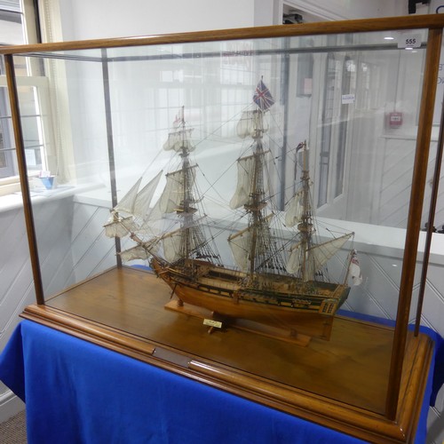 555 - HMS Unicorn: a very large contemporary scale model of a British three masted Man O'War, in large fit... 