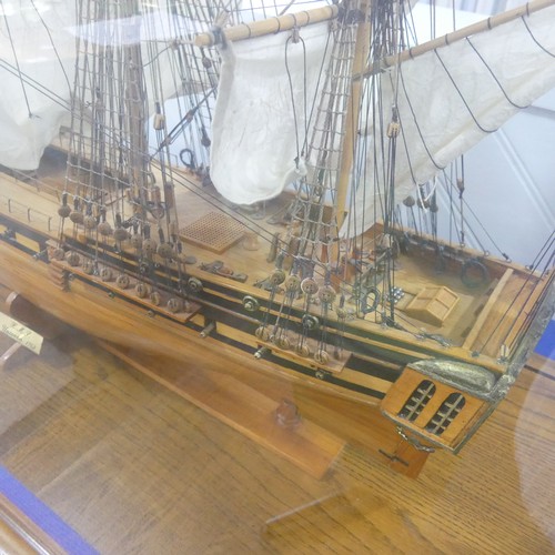 555 - HMS Unicorn: a very large contemporary scale model of a British three masted Man O'War, in large fit... 