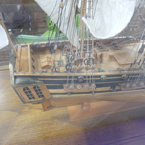 555 - HMS Unicorn: a very large contemporary scale model of a British three masted Man O'War, in large fit... 