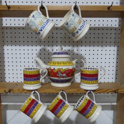 693 - Emma Bridgewater, 'To Commemorate the Coronation of King Charles III': one teapot and five ½ ... 