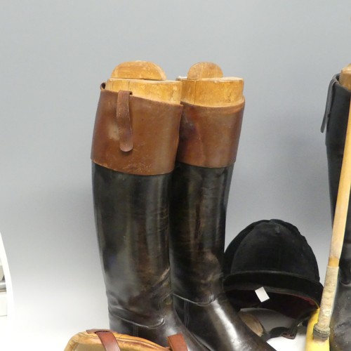 259 - A pair of vintage leather riding Boots with treen boot trees, together with another pair of riding B... 