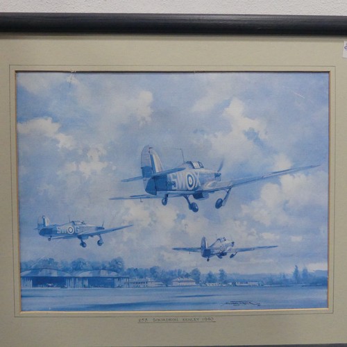 214 - A WW2 Print by Michael Turner, of '253 Squadron Kenley 1940', signed, 28.5 cm x 40 cm, together with... 