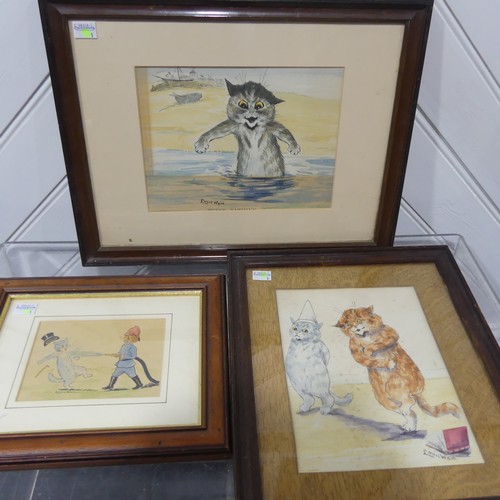 255 - Louis Wain (1860-1939), a collection of eleven vintage hand-coloured humorous 'cat' prints, all fram... 