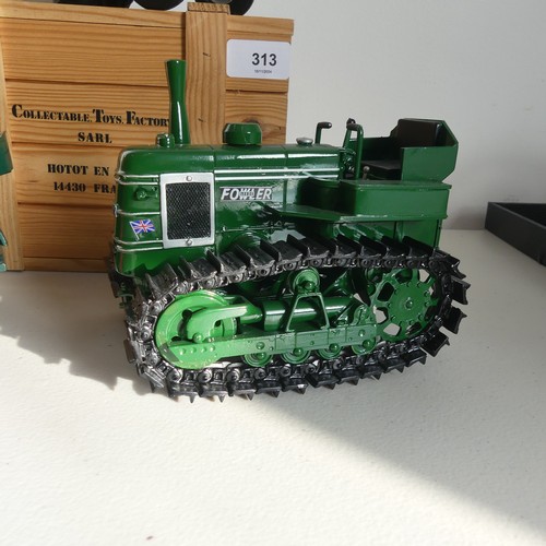 313 - Three Collectable Toys Factory SARL 1:16 scale Tractors, comprising a green Field Marshall in wooden... 