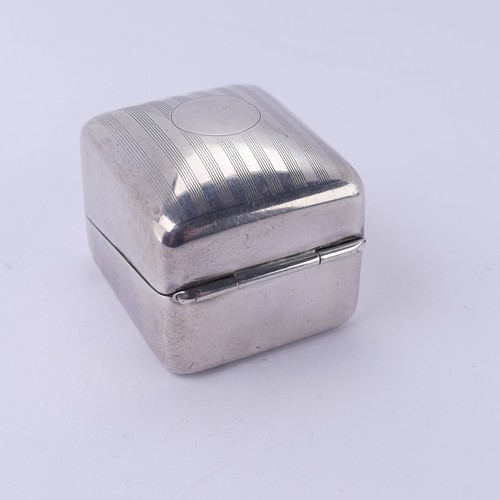 13 - An early 20thC Canadian silver Ring Box, of hinged rectangular form with purple velvet interior... 