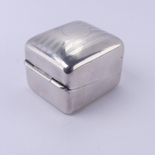 13 - An early 20thC Canadian silver Ring Box, of hinged rectangular form with purple velvet interior... 