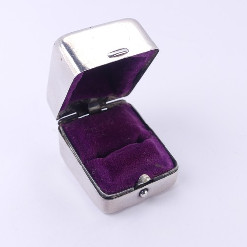 13 - An early 20thC Canadian silver Ring Box, of hinged rectangular form with purple velvet interior... 