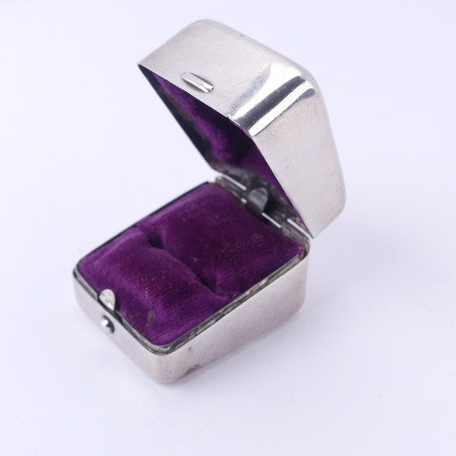 13 - An early 20thC Canadian silver Ring Box, of hinged rectangular form with purple velvet interior... 