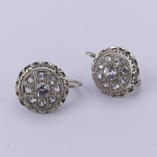 225 - A pair of rock crystal cluster Earrings, mounted in 18ct white gold, unmarked but tested, 15.5mm dia... 