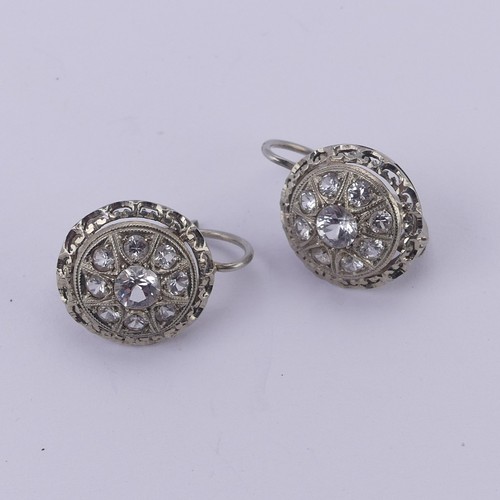 225 - A pair of rock crystal cluster Earrings, mounted in 18ct white gold, unmarked but tested, 15.5mm dia... 