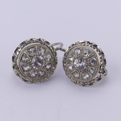 225 - A pair of rock crystal cluster Earrings, mounted in 18ct white gold, unmarked but tested, 15.5mm dia... 