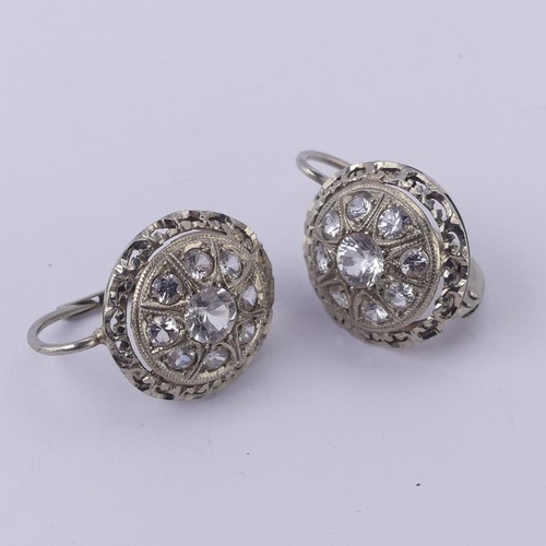 225 - A pair of rock crystal cluster Earrings, mounted in 18ct white gold, unmarked but tested, 15.5mm dia... 