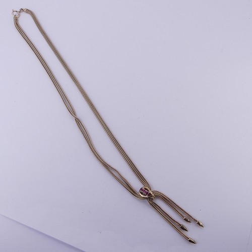 185 - A smart 9ct yellow gold Necklace, formed of a double snakelink chain crossing at the front, secured ... 