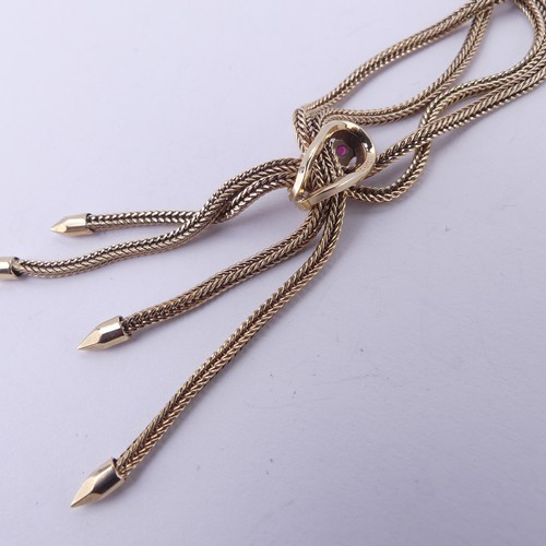 185 - A smart 9ct yellow gold Necklace, formed of a double snakelink chain crossing at the front, secured ... 