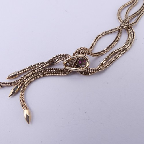 185 - A smart 9ct yellow gold Necklace, formed of a double snakelink chain crossing at the front, secured ... 