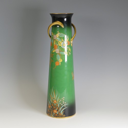 31 - An unusual Carlton Ware Vase, large, decorated with gilt handles, spiders web, stylised flowers and ... 