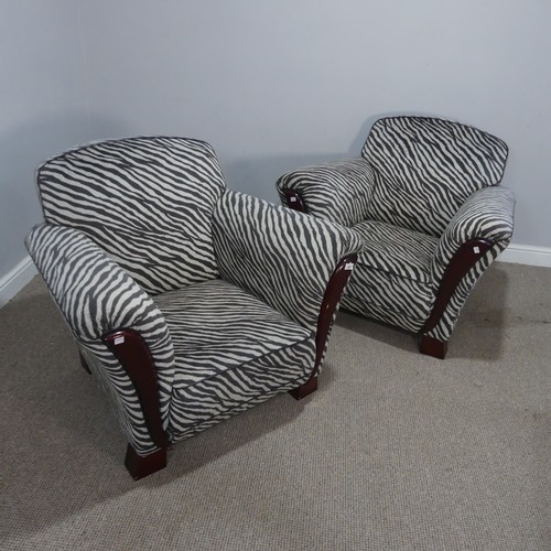 551 - A pair of Art Deco style upholstered Armchairs, with zebra pattern faux fur upholstery, W 98 cm x H ... 