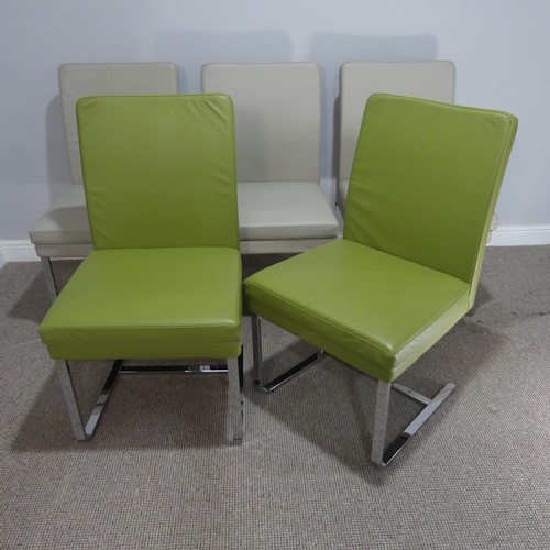 601 - A set of six Hülsta Dining Chairs, chrome framed with leather upholstery, two green and four beige, ... 