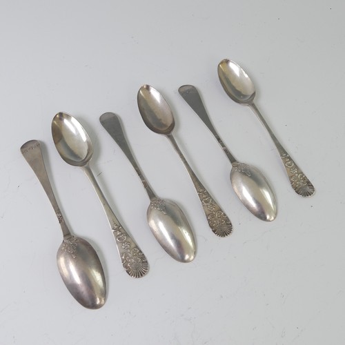 19 - A set of six mid 18thC silver 'picture back' Teaspoons, probably Edward Wakelin, scrolling foliate b... 