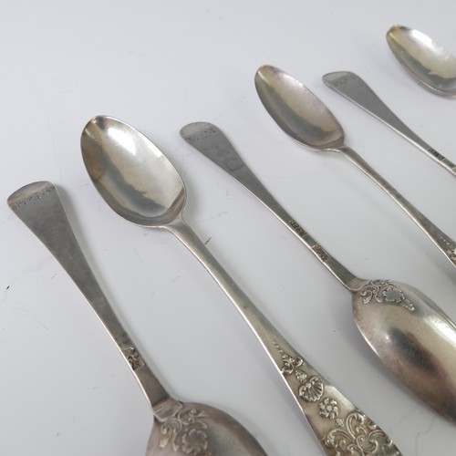 19 - A set of six mid 18thC silver 'picture back' Teaspoons, probably Edward Wakelin, scrolling foliate b... 