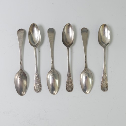 19 - A set of six mid 18thC silver 'picture back' Teaspoons, probably Edward Wakelin, scrolling foliate b... 