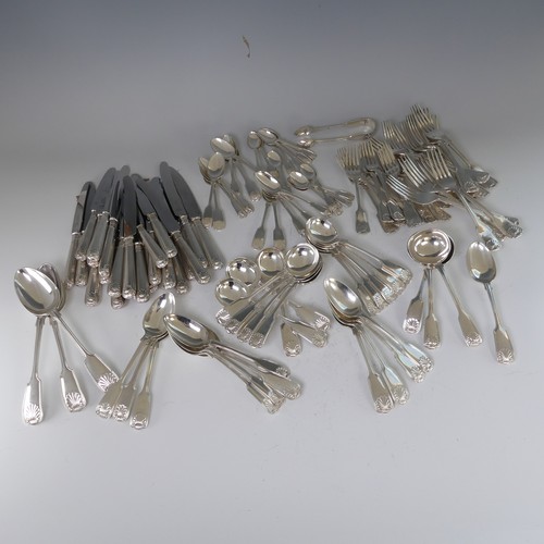 37 - A matched Canteen of silver fiddle, thread and shell Cutlery, including a six place setting by Atkin... 