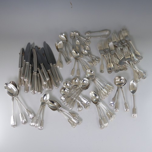 37 - A matched Canteen of silver fiddle, thread and shell Cutlery, including a six place setting by Atkin... 