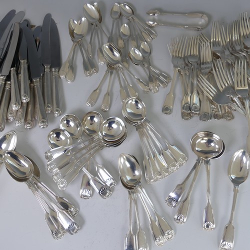 37 - A matched Canteen of silver fiddle, thread and shell Cutlery, including a six place setting by Atkin... 