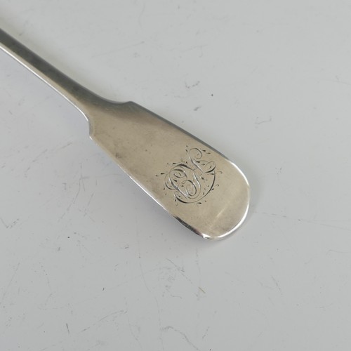 41 - A Victorian silver Basting Spoon, by John Stone, hallmarked Exeter 1858, fiddle pattern, initialled,... 