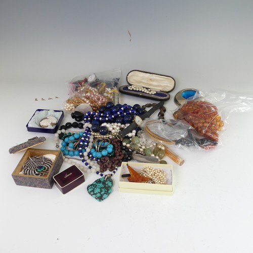 246 - A quantity of Costume Jewellery, including glass and bead necklaces, faux pearls, a turquoise matrix... 