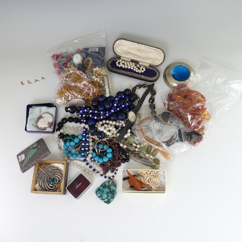 246 - A quantity of Costume Jewellery, including glass and bead necklaces, faux pearls, a turquoise matrix... 