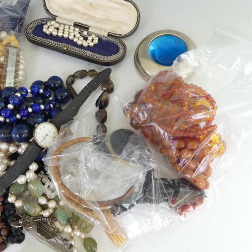 246 - A quantity of Costume Jewellery, including glass and bead necklaces, faux pearls, a turquoise matrix... 