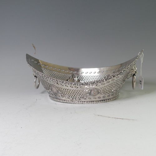 57 - A 19thC silver plated Bread Basket, of navette form with lattice pierced and swag decoration, lion m... 