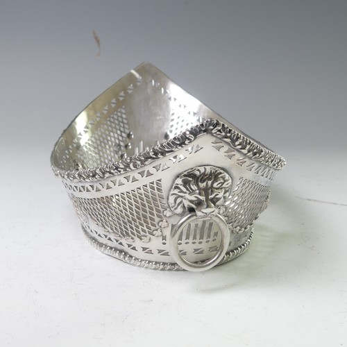 57 - A 19thC silver plated Bread Basket, of navette form with lattice pierced and swag decoration, lion m... 