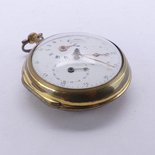 70 - A George III pair cased Calendar Pocket Watch, the white enamel dial with Arabic numerals and three ... 