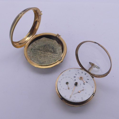 70 - A George III pair cased Calendar Pocket Watch, the white enamel dial with Arabic numerals and three ... 