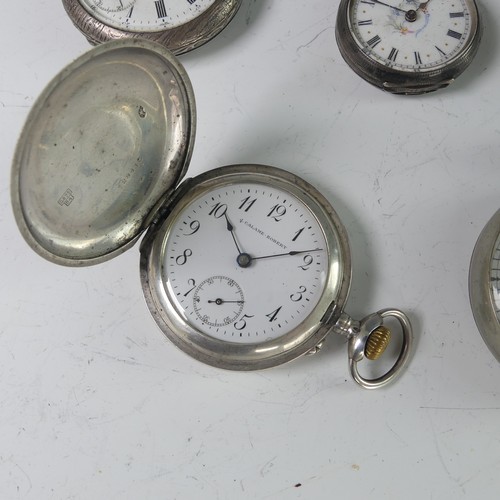 74 - A Continental silver hunter cased Pocket Watch, the white enamel dial signed 'Calame - Robert', with... 