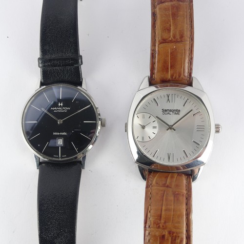 78 - A Hamilton Intra-Matic Automatic Wristwatch, model number H38755731, black signed dial with hour bat... 