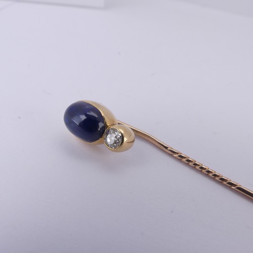 251 - An early 20thC Russian sapphire and diamond Stick Pin, the oval cabochon sapphire approx. 10.5mm lon... 