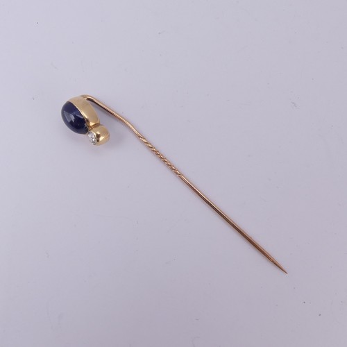 251 - An early 20thC Russian sapphire and diamond Stick Pin, the oval cabochon sapphire approx. 10.5mm lon... 