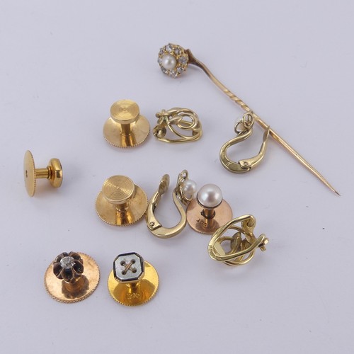 252 - A diamond and seed pearl Stick Pin, the cluster approx. 9.5mm screw fitting onto the pin, all unmark... 