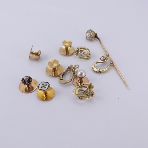 252 - A diamond and seed pearl Stick Pin, the cluster approx. 9.5mm screw fitting onto the pin, all unmark... 