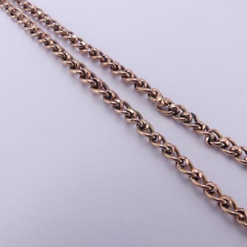 196 - A 9ct rose gold Watch Chain, formed of two graduated chains with clip finials, both suspended from a... 