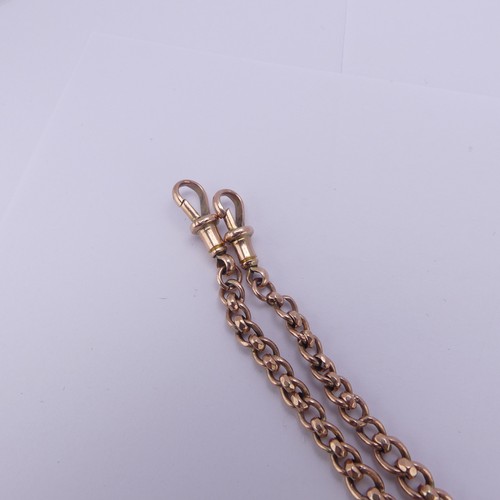 196 - A 9ct rose gold Watch Chain, formed of two graduated chains with clip finials, both suspended from a... 