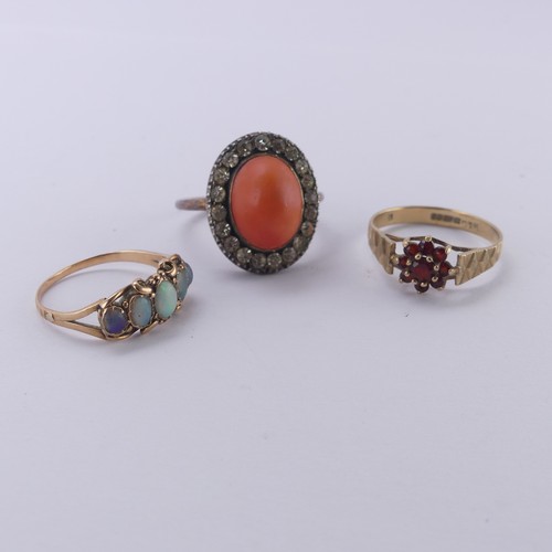 163 - A small antique graduated five stone opal Ring, mounted in unmarked gold, tested as 15ct, Size K, 1.... 